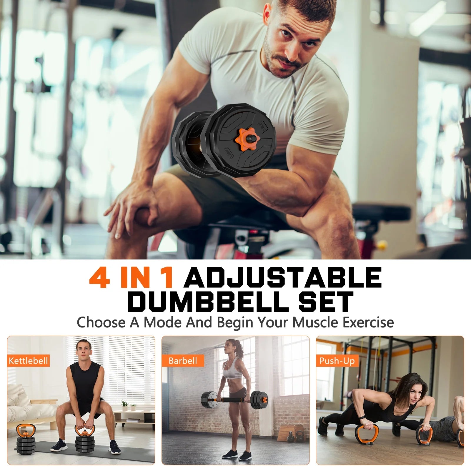 44 lb 4-in-1 Adjustable Dumbbell Set with Connector for Versatile Fitness Exercises at Home, Suitable for Men and Women