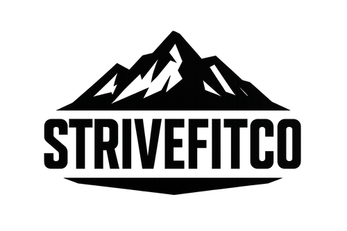 Create me a brand logo the name is StriveFitCo . Add a mountain behind the name