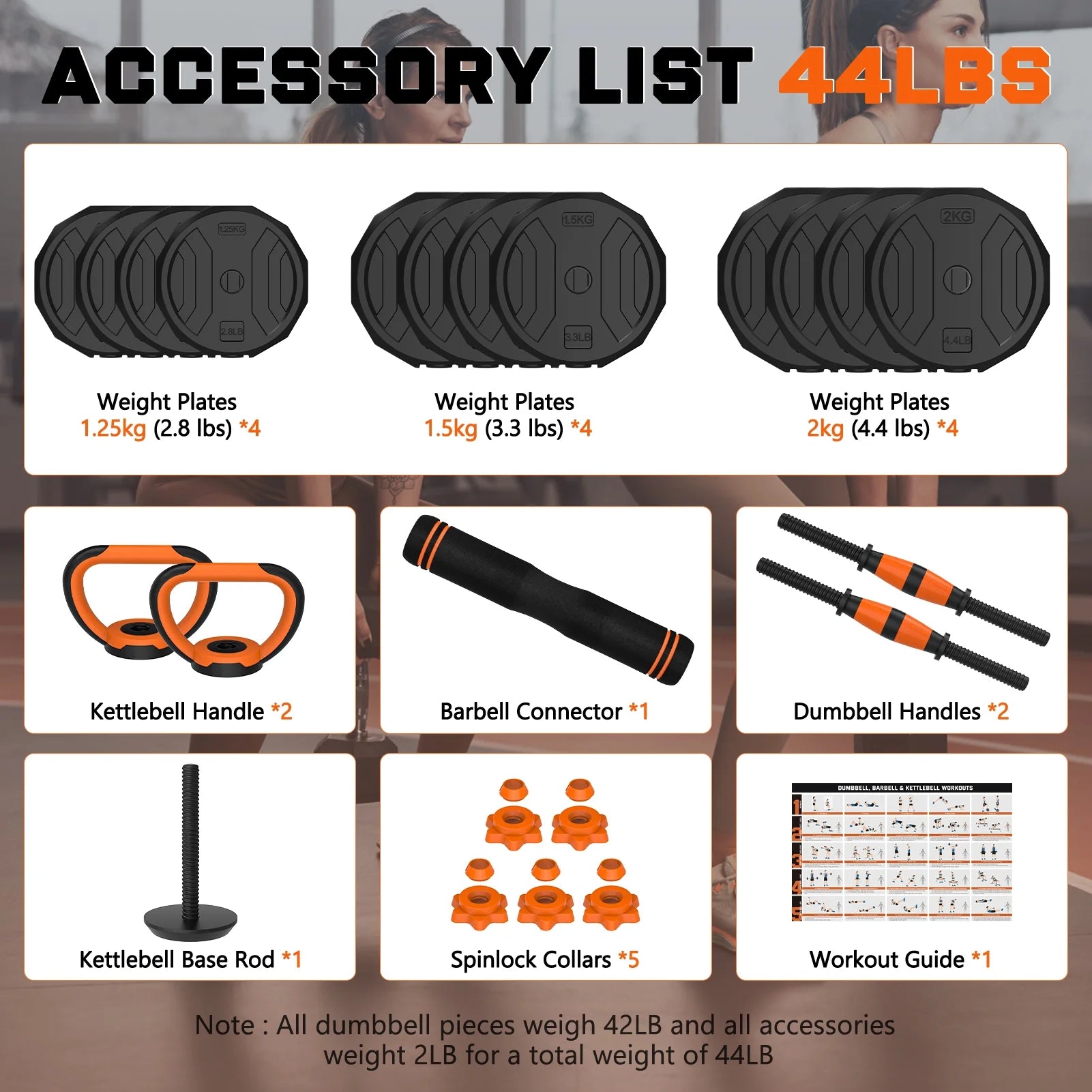 44 lb 4-in-1 Adjustable Dumbbell Set with Connector for Versatile Fitness Exercises at Home, Suitable for Men and Women