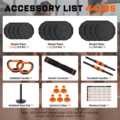 44 lb 4-in-1 Adjustable Dumbbell Set with Connector for Versatile Fitness Exercises at Home, Suitable for Men and Women